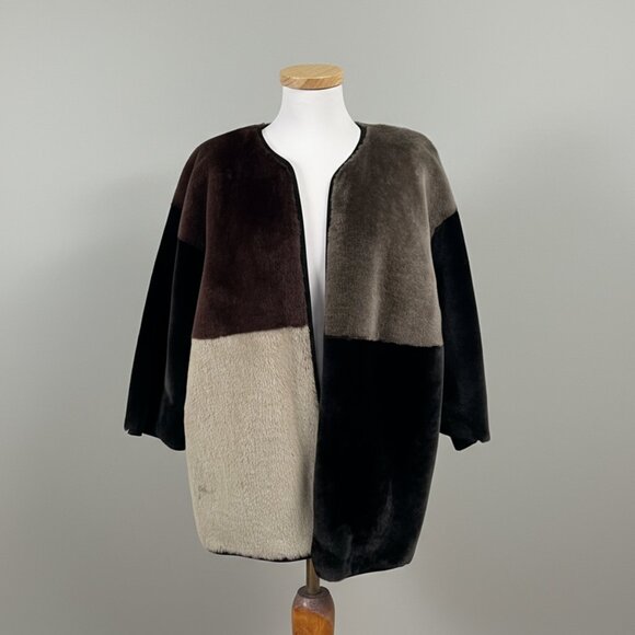 Milena Silvano multi patchwork shearling coat, size M - Picture 2 of 5